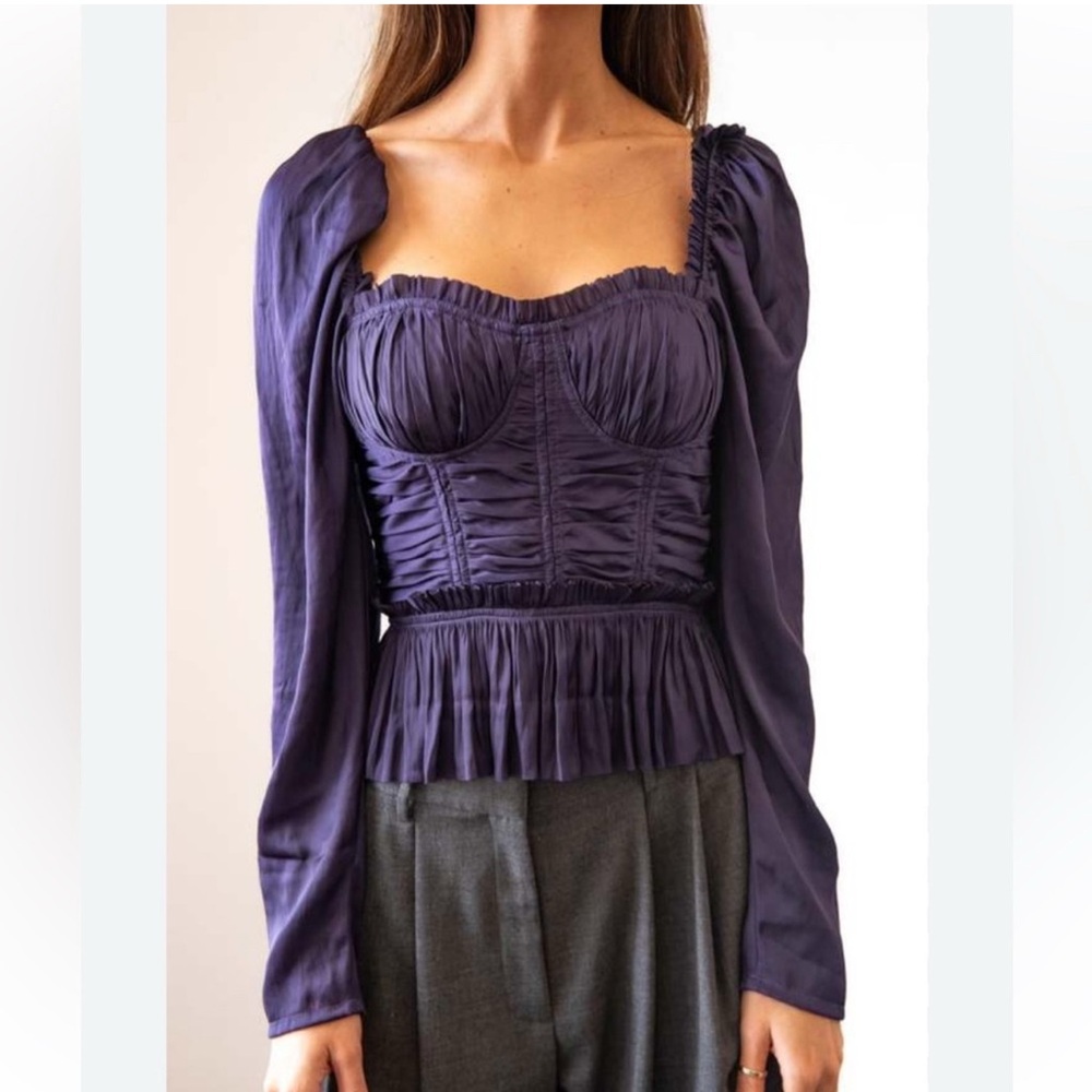 Ulla Johnson Mia Satin Romantic Bustier Corset Blouse Purple Size 4